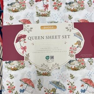 Envogue White Sheet Set with Pink & Blue Duck and Floral Print